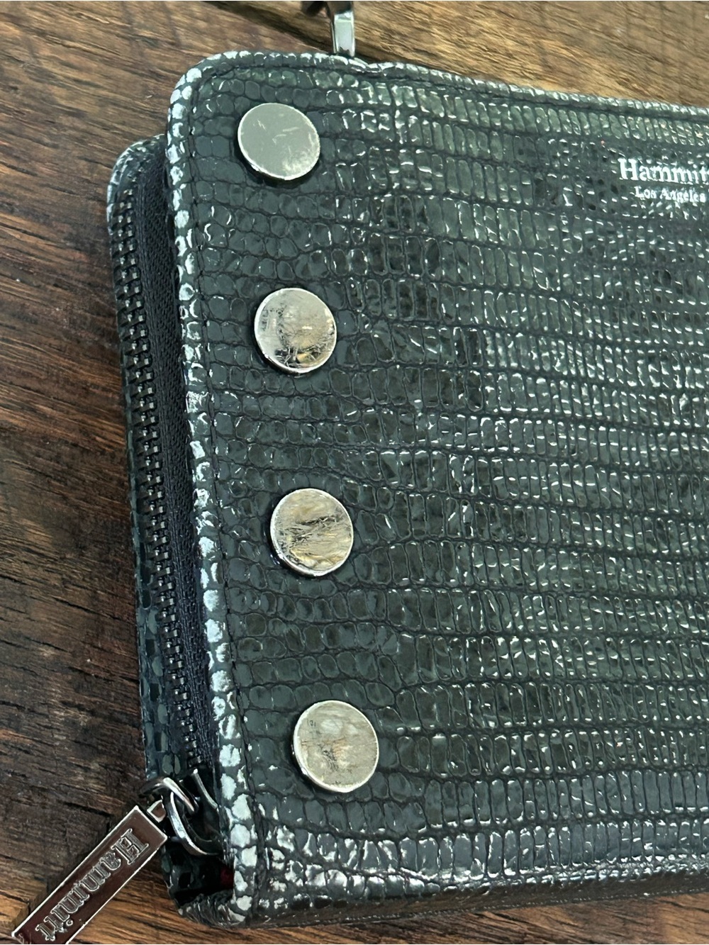 Black crocodile-embossed leather Hammitt Los Angeles crossbody bag - Picture 3 of 13